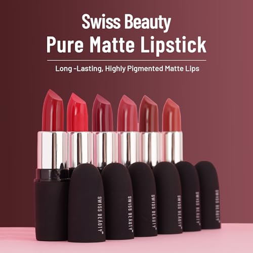 SWISS BEAUTY Pure Matte Creamy Lipstick | Non-drying, Highly pigmented Lipstick | Shade- Fuchsia Pink, 3.8gm|