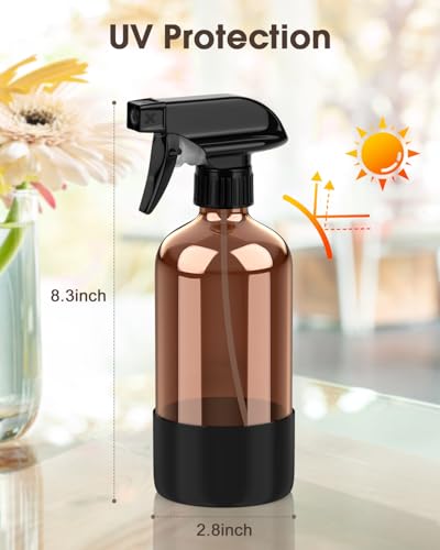 Amber Glass Spray Bottle 16oz with Silicone Sleeve, 2 Pack
