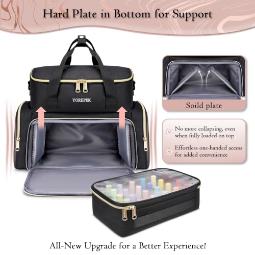 YOREPEK Black Nail Polish Organizer Bag Holds 48 Bottles with UV Lamp Compartment - Travel & Storage Case