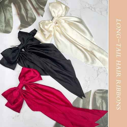 Hair Accessories - 3 Pcs Oversized Satin Hair Barrettes, Ribbon Bowknot Clips for Women