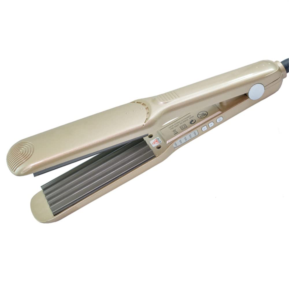 Hair Crimper Crimping Iron Professional 1.5 inch Plate Crimper Hair Tool Corrugation Curler Titanium Flat Iron Adjustable Temperature Corn Perm Corrugated Curler Gold