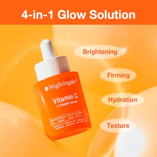 NIGHTINGALE C-TONING VITAMIN C SERUM For Face,Anti Aging and Skin Brightening with Vitamin C,Niacinamide, Hyaluronic Acid,Vitamin E,Adenosine,Reduces dark Spots, uneven skin Tone, 1.69fl.oz(50ml)