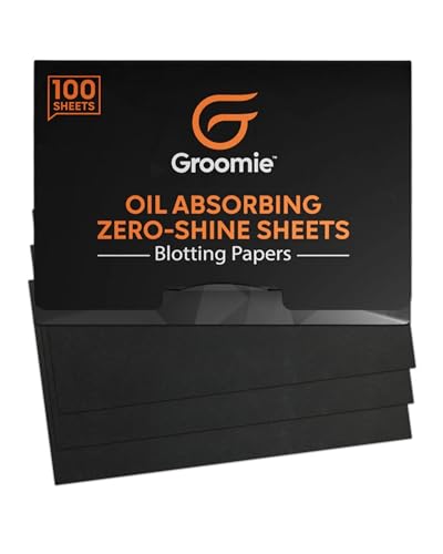 Groomie Oil Absorbing Blotting Sheets with Charcoal, 100 Count