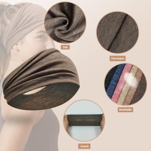 Women’s Wide Headbands for Sports & Daily Wear - Soft, Breathable, Non-Slip Hair Bands (6 Pack)