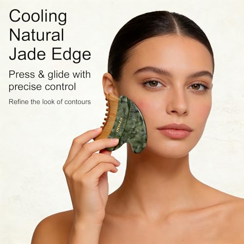 Lymphatic Jade Gua Sha Face Brush – Dual-Ended Dry Brush & Contour Tool
