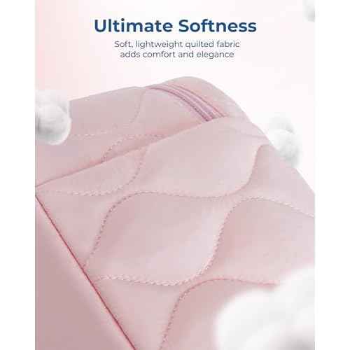BAGSMART Travel Makeup Bag, 2-Piece Puffy Quilted Cute Make Up Bag Cosmetic Bags for Women, Large Wide-Open Toiletry Pouch Gifts for Toiletries Accessories Travelling Essentials, Pink