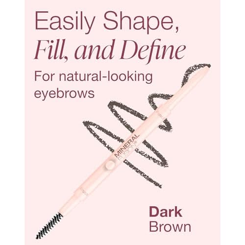 Mineral Fusion Retractable Brow Pencil (Dark Brown) - TZR 2025 Beauty Heroes Award Winner - Shape & Define Eyebrow with Blending Spoolie Brush - Velvety Smooth, Long-Lasting Color - Vegan Formula