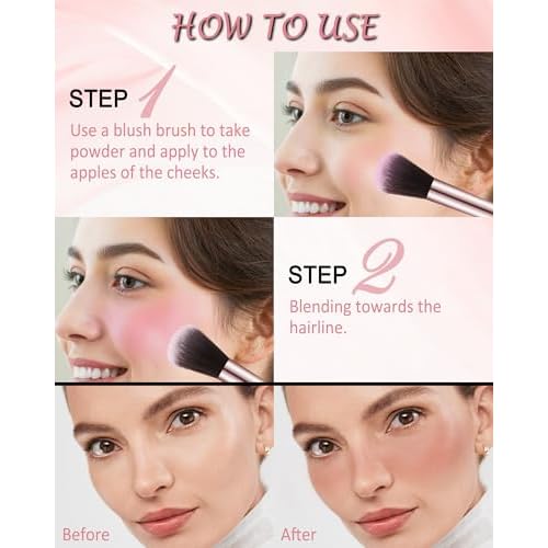 Blush Powder for Cheeks,Gradual Shimmer Pink Blusher Palette with Brush,Lightweight Buildable Color Blush Hightlighter Powder,Longlasting Waterproof Facial Makeup,Women's Day Gift for Women Girl-05#