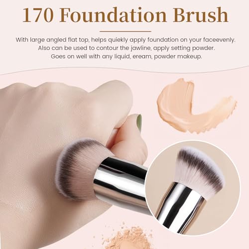 EVRCHGIEA 2PCS Foundation & Contour Brush Set with Variation 170/270/370 for Liquid, Cream & Powder Makeup