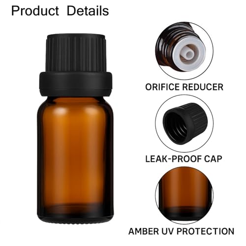 10ml Amber Glass Essential Oil Bottles with Dropper - 10 Pack
