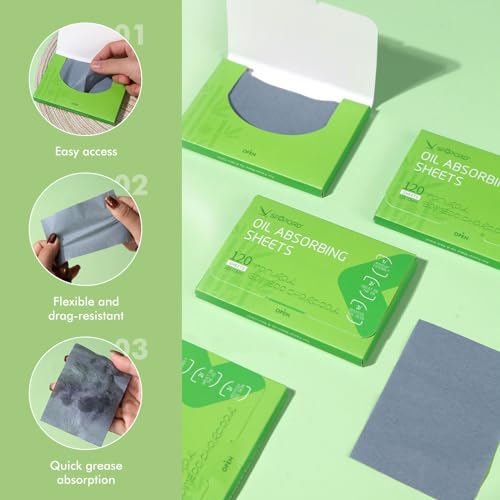 Bamboo Charcoal Oil Blotting Sheets - 480 Sheets (4 Pack)