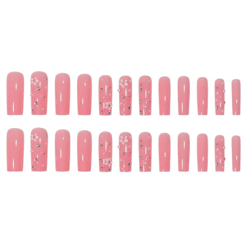 Magrace Press on Nails Long Square Fake Nails French False Nails with Designs 24 pcs Stick on Nails for Women