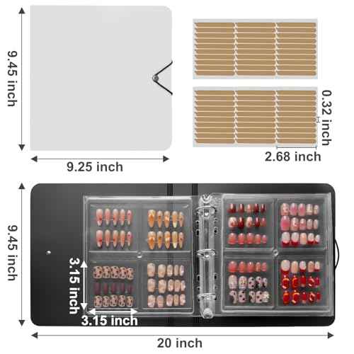 CGBE Press On Nail Organizer: Upgraded Dust & Crush-Resistant Protection, Removable D-Ring Binder Pages, Press On Nail Storage with Nail Tape