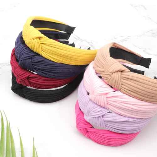 DRESHOW 8 Pack Knotted Headbands for Women Wide Turban Headband Yoga Exercise Ribbing Hair Hoop Hair Bands Accessories