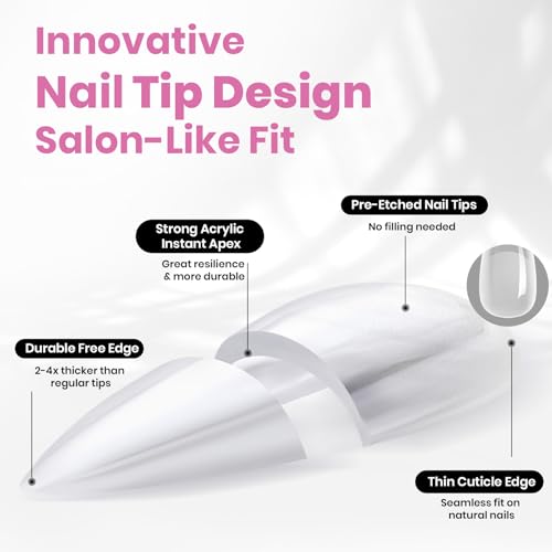 Beetles Tipex Instant Apex Nail Tips Kit, Medium Almond, 224Pcs, 16 Sizes – 7 Short Oval Alternative