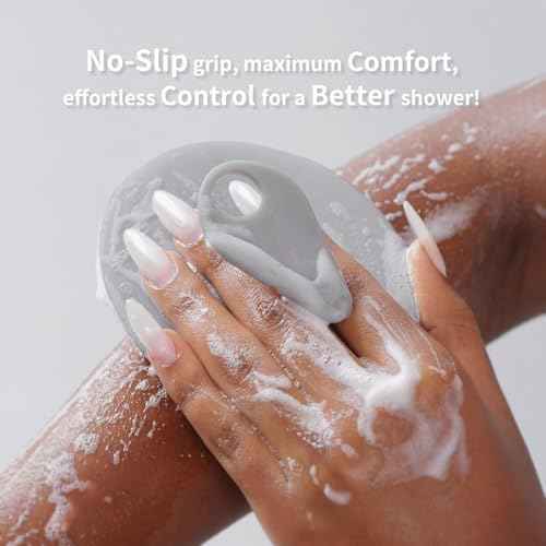 Body Scrubber 2 Pack, BEAUTAIL Gentle Exfoliating Shower Bath Brush, Soft Bristle Brushes for Sensitive Skin Women Men, Non-Slip Hand-Clip, Durable and Long Lasting (Blue+Gray)