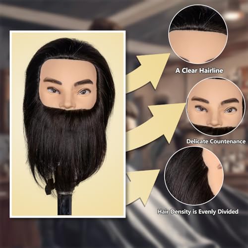 Eumos 12" Barber Mannequin Head with Human Hair & Beard