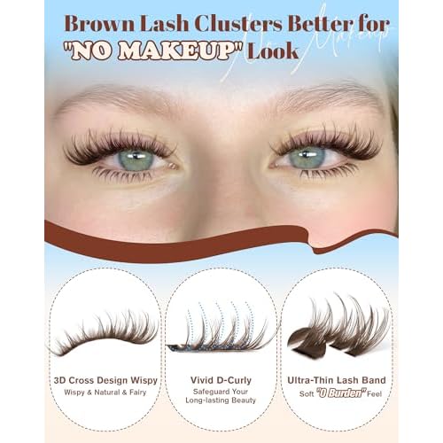 Brown Lash Clusters With Bottom Eyelash Clusters Natural Look Cluster Eyelash Extensions 300Pcs Dark Brown Wispy Lash Clusters D-Curly Individual Lashes 10-16MM by Zegaine