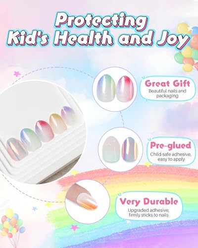 Kids Press On Nails, 24-Piece Glitter Fake Nail Kit Ages 5-12
