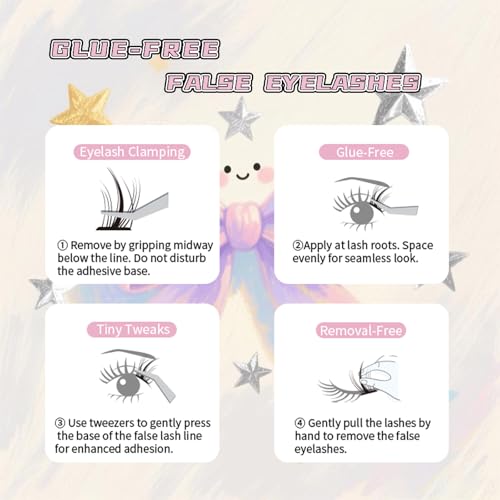 Self-Adhesive Pre-Glued Rogue Doll Cluster Eyelash Extensions, 10-14mm Reusable, DIY Waterproof Cluster Lashes with 12H Hold, No Glue Needed, Easy to Apply, Natural Look Cluster Lashes (03 Rogue Doll)