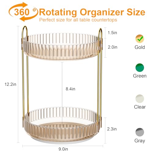 GTI 360° Rotating Makeup Organizer 2-Tier, 9 Inch Gold Vanity Storage