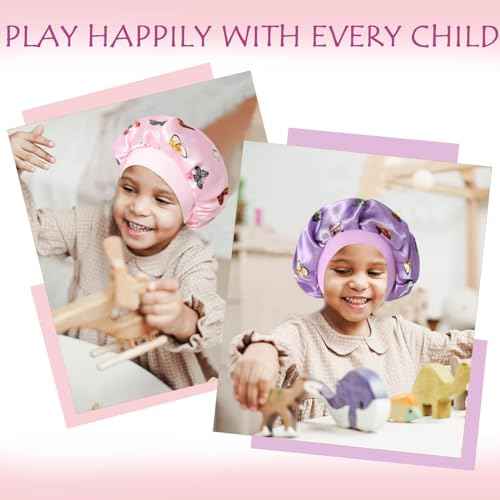 4 Pcs Silk Bonnet for Sleeping Kids Bonnets for Girls Baby Satin Sleep Cap Hair Wraps for Curly Natural Hair Elastic Wide Band,Butterfly