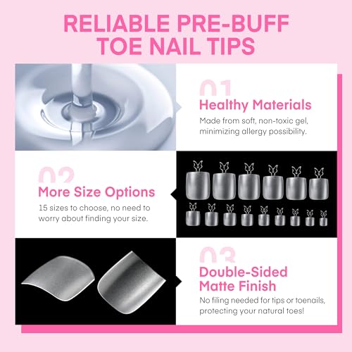 UNA GELLA A05-Square Toe Nail Tips 312Pcs Fake Toenails Full Cover Gel Tips for Big Toes