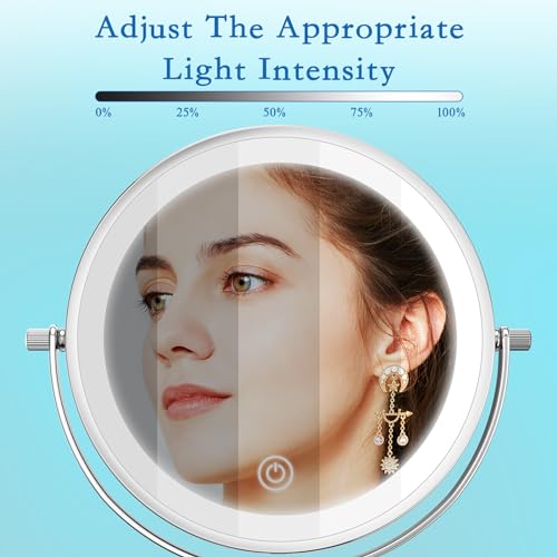 Vanity Mirror with Lights 7" Rechargeable 1x/10x Lighted Makeup Mirror Adjustable Height Double Sided Mirror with Lights 360¡ÆRotating Makeup Mirror