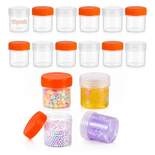METAPACK 1 oz Clear Travel Jars with Orange Lid, Leakproof TSA Containers, Labels - 16 Pack