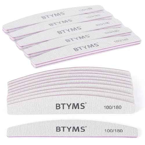 BTYMS 10Pcs 100/180 Grit Nail Files - Double-Sided Emery Boards for Acrylic, Gel & Natural Nails