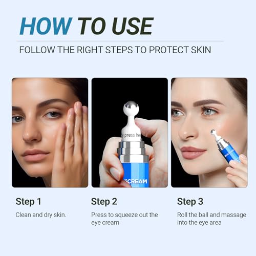 5% Caffeine Peptide Eye Serum, Under Eye Roller Cream for Dark Circles, Puffiness, Bags Under Eyes - 360° Massage Ball Cream for Wrinkles, Fine Lines and Firming (Dark Blue)