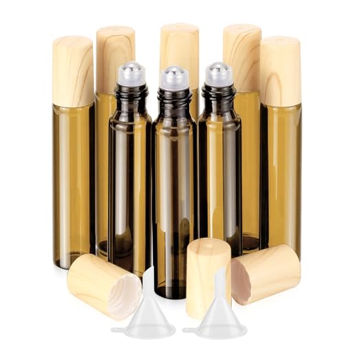 Amber Glass Roll-On Bottles 10ml - 8 Pack Refillable Travel Set