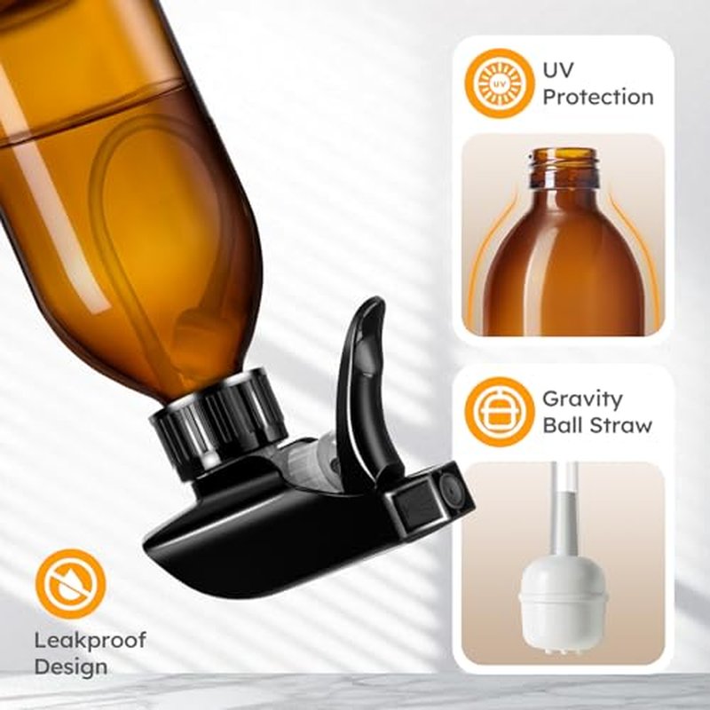 Amber Glass Spray Bottles 8oz, 2 Pack with 360° Adjustable Nozzle