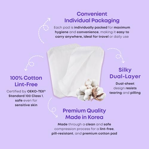 Ssok Ssok Portable Cotton Pads – 100% Pure Cotton, Individually Wrapped (64 Count) – SOMISOME Korea