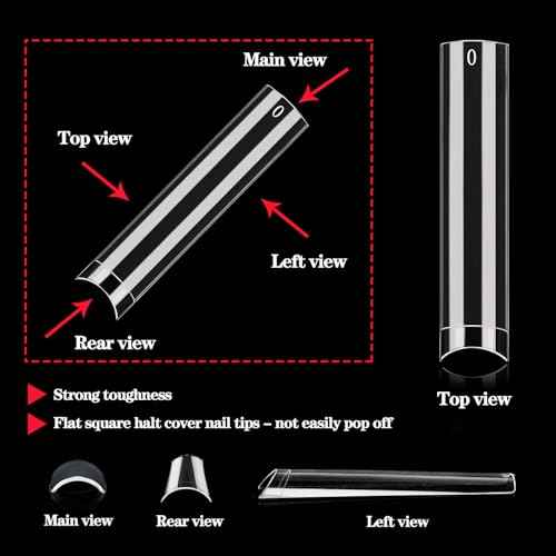 504 Pcs No C Curve Square Nail Tips, XXXL Half Cover Clear Nails Tips for Acrylic Nails, 3XL Straight Tapered Square Flattened Fake Nail Tips for Nail Salons and DIY 12 Sizes