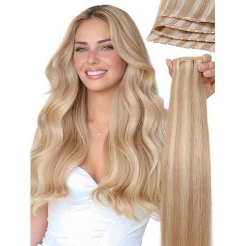 LADY MIRANDA Double Weft Invisible Hair Extensions Real Human Hair Butterfly Genius Hand Tied Weft Hair Extensions Human Hair 100% Remy 18 Inch 100g Seamless Genius Twin Tab Remy Human Hair (18/60)