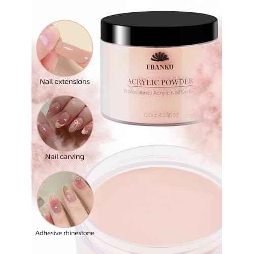 EBANKU Nude Colors Acrylic Powder for Nails, 120g/4.23oz Acrylic Powder Large Capacity Professional Acrylic Nail Powder for Nail Acrylic Extension, Nail Carving, Long-Lasting, No Nail Lamp Needed