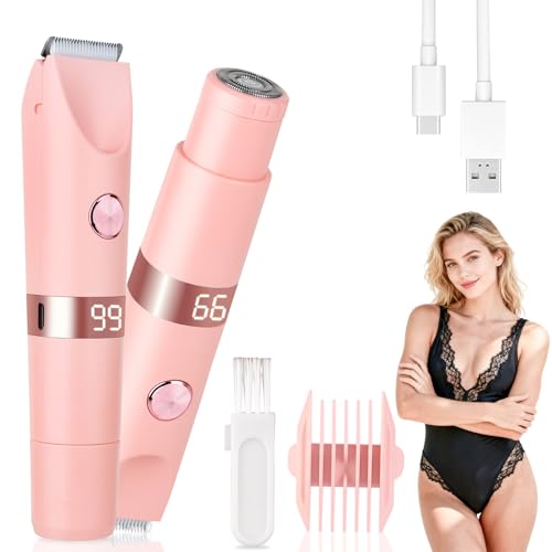 2-in-1 Electric Shaver & Bikini Trimmer with LED Display for Women & Men£¬IPX7 Waterproof Wet/Dry Electric Razor with Dual Head, Rechargeable Painless Body & Facial Hair Remover (Pink)