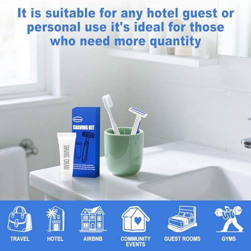 Shave Kit in Bulk Twin Blade Razors with Protective Cap,Disposable Razors in Bulk Shaving Cream for Hotel, Airbnb, Homeless, Shelter, Camping and Travel (120)