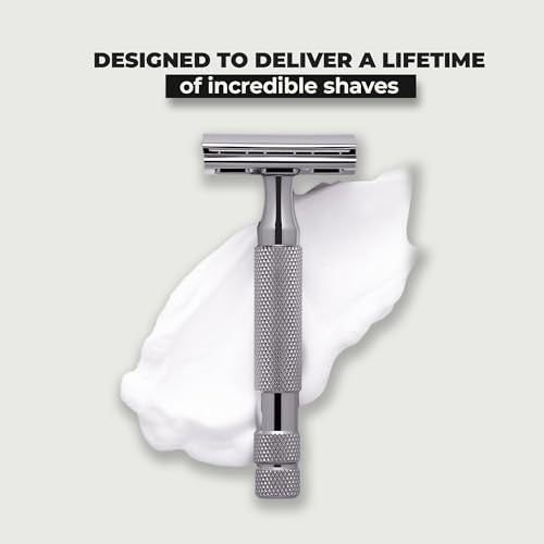 ROCKWELL RAZORS 2C Gunmetal Chrome Double Edge Safety Razor With Adjustable Shave Settings and 5 Fully Recyclable Razor Blades. Reusable Safety Razors for Men and Women