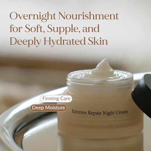 LU'PIUM Extreme Repair Night Cream ? Vegan Overnight Barrier Recovery & Firming Moisturizer with 5 Plant Phytomucin Complex, Triple Collagen & Ectoine, Inspired by Korean Skincare