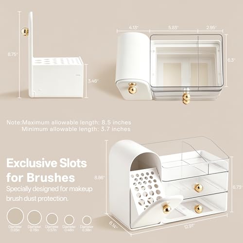 HBlife Large White & Clear Makeup Organizer with Drawers & Brush Holder