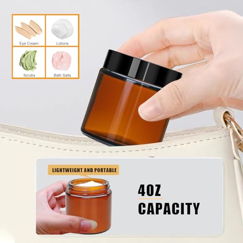 4 oz Amber Glass Jars with Black Lids, 12 Pack
