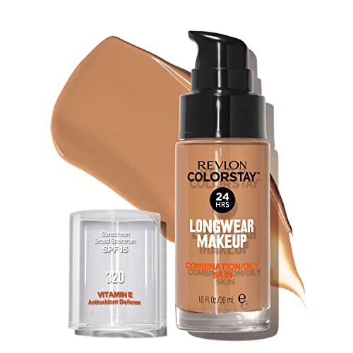 Revlon Liquid Foundation, ColorStay Face Makeup for Combination & Oily Skin, SPF 15, Longwear Medium-Full Coverage with Matte Finish, True Beige (320), 1.0 Oz