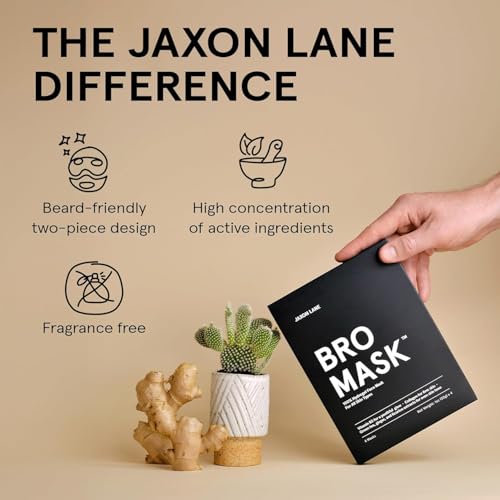 JAXON LANE BRO MASK Premium Korean Face Mask for Men (4 x 1 Pack) - Anti Aging Sheet Masks w/Hydrogel, Vitamin C, Hydrolyzed Collagen, & Hyaluronic Acid - Perfect Skin Care for Men