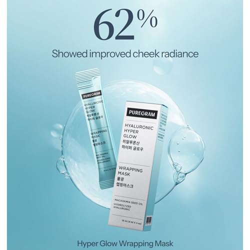 Hyaluronic Hyper Glow Wrapping Mask, 0.54fl oz (0.14ozx4) Deep Hydration Peel-Off Face Mask with Macadamia Seed Oil, Hydrolyzed Hyaluronic Acid & Vitamin Complex for Radiant, Dewy,Plump Skin
