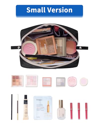 Narwey Small Makeup Bag for Women - Compact Travel Cosmetic Pouch with Compartments, Water-Resistant, Black