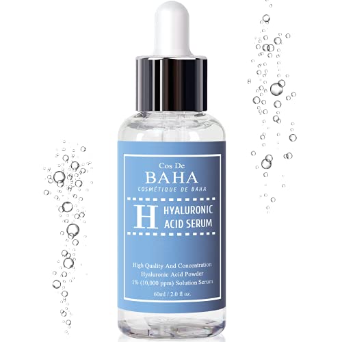 Cos De BAHA Pure Hyaluronic Acid Serum - Moisturizer, Natural Collagen Plumping Booster, Anti Wrinkle Formula, Drop of Youth, Increase Skin Hydration, Korean Skin Care, 1fl-oz