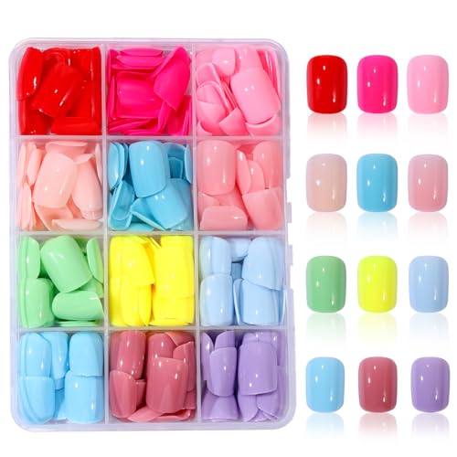 Jellyqueen A22-02-03 Short Square Press-On Nails 360 pcs with 12 Colors & Tools