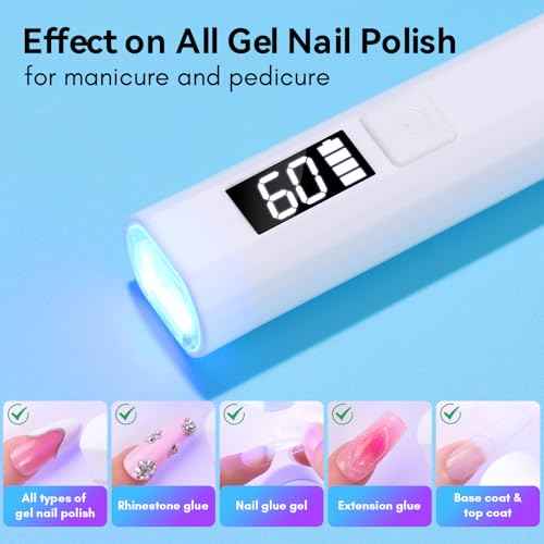 Makartt UV Light for Gel Nails: Handheld Mini Flash Cure Lamp Portable Lumi?re Nail Dryer for Curing Gel Polish Nail Glue Rechargeable USB Nail Light with LCD 2 Timer for Fast Drying Home Salon Use